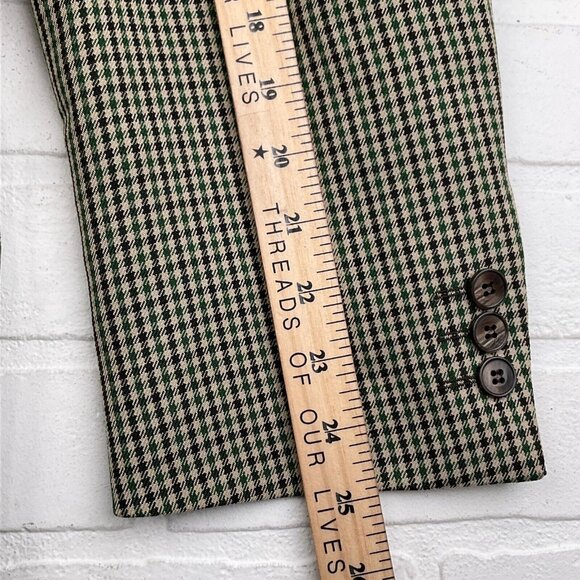 Oradinum Blazer Men 44 Tan Green Houndstooth Double Breasted Polyester Romainia‎ - Picture 13 of 16